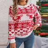 Women's Fashion Casual Loose Christmas Deer Pattern Contrast Color Sweater Long Sleeve Pullover Top