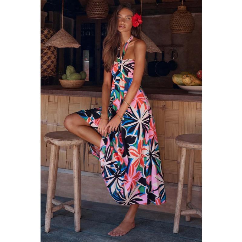 Летнее платье с вырезом на шее и длинной юбкой без рукавов для женщин