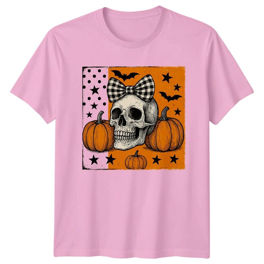 Spooky Skull With Bow Unisexs TShirt Halloween Thanksgiving Gift For Her