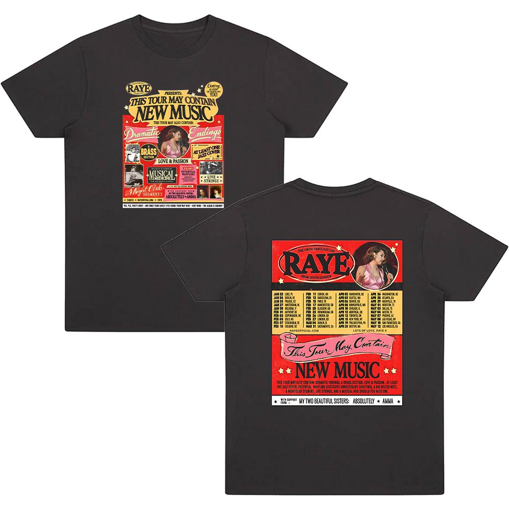 Raye Tour 2026 Графические футболки Женские Мужские Модные Футболки с коротким рукавом Повседневные Мягкий хлопок Летний Трендовый дизайн Уличная одежда Y2K
