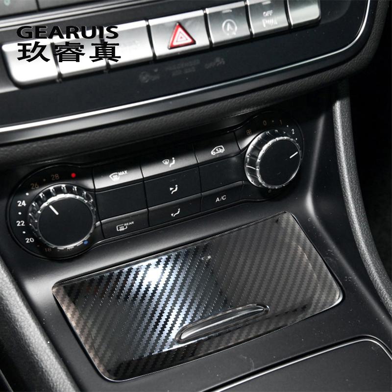 Углеродное волокно, автомобильный Стайлинг, ящик для хранения центральной консоли, декоративные наклейки на панель для Mercedes Benz CLA GLA A Class W117 W176