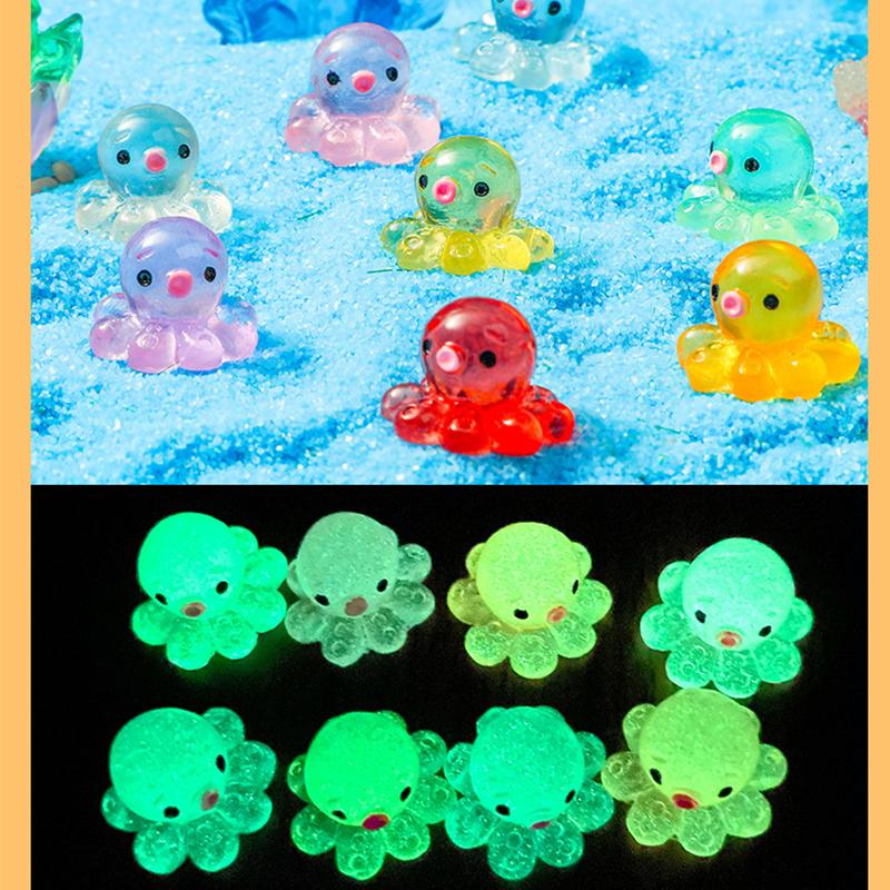 10 Pcs Glow-In-The-Dark Cute Octopus Resin Desktop Decorations Ornaments Diy Handmade Hairpin Keychain Accessories Toys