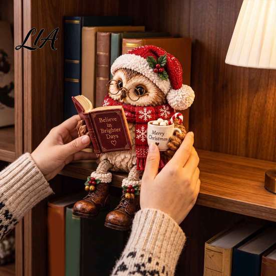 Farmhouse Style Resin Owl Sculpture Book Lover Shelf Sitter Figurine, Reading Statue Charming Nook Desktop Decor with Glasses Book, Whimsical Woodland