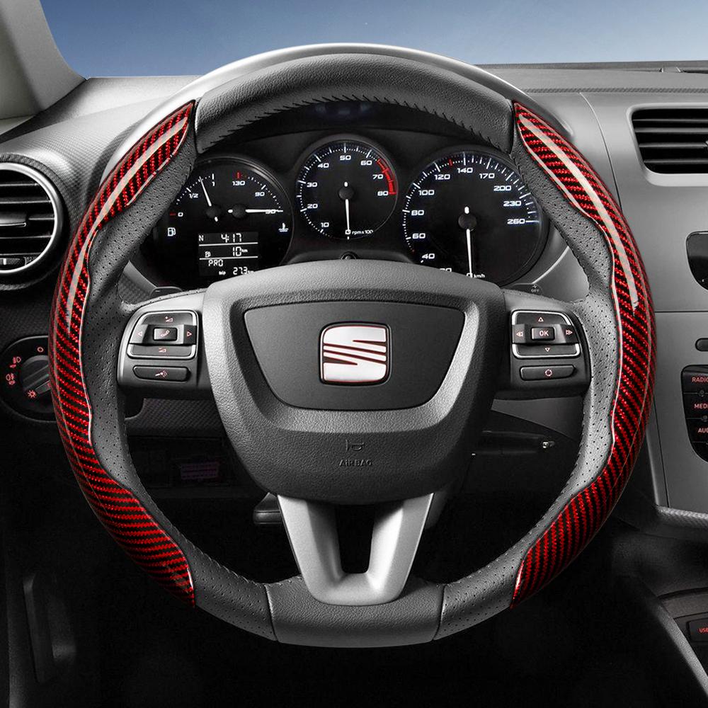 zkfan8 Suitable for Seat Carbon Fiber Texture Steering Wheel Cover with Segmented Quick-Release Design, Durable, for Models Such as Ibiza, Arona, Leon