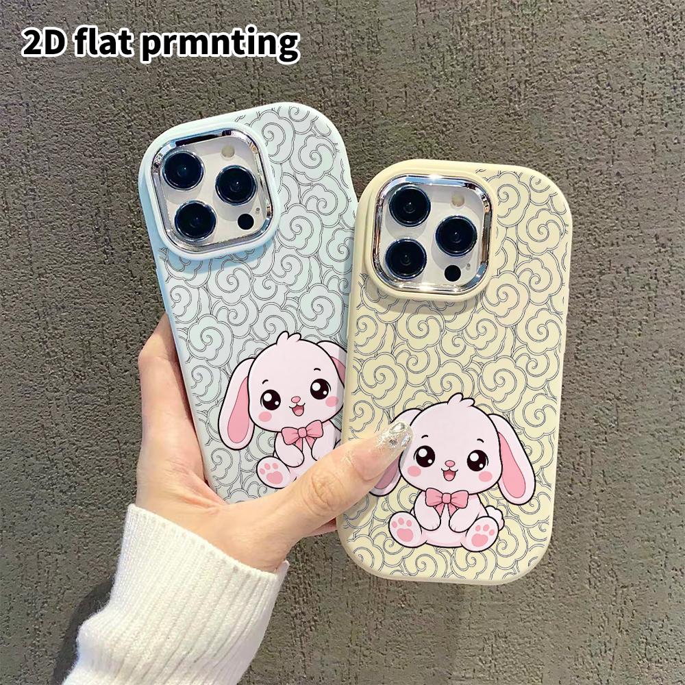 Phone Case: 2D flat design suitable for iPhone 18 17 16 15 14 13 Pro protective case, couple style, pink lop-eared bunny, Christmas and Halloween gift