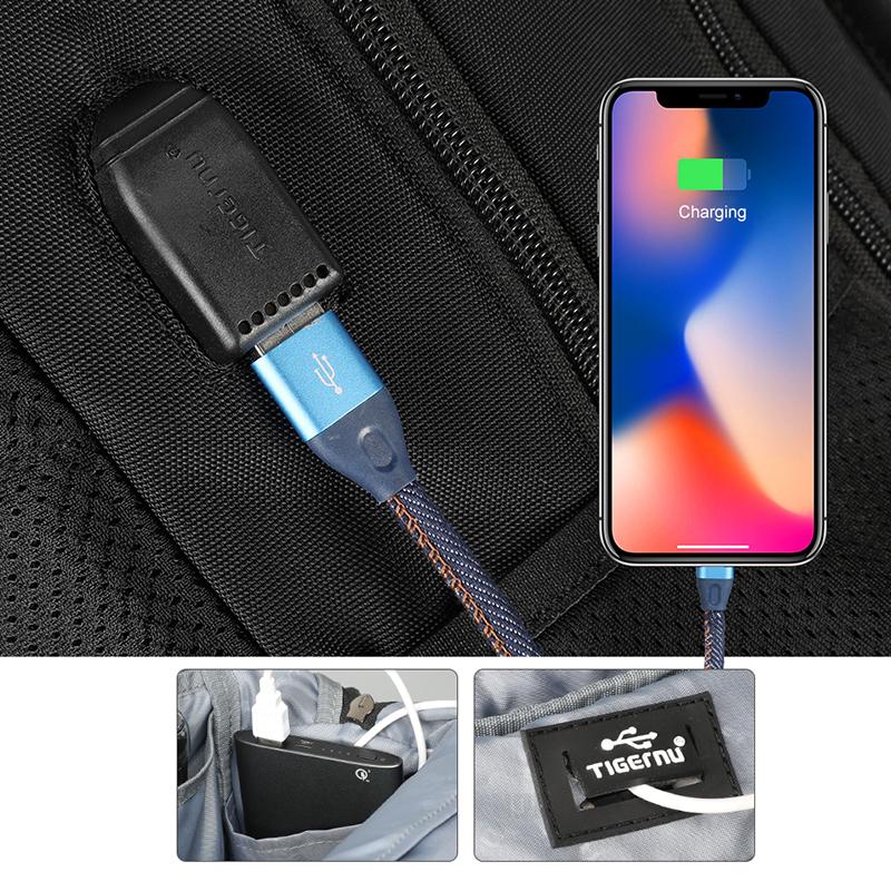Tigernu, новый противообрастающий модный 15,6-дюймовый рюкзак для ноутбука, мужской водонепроницаемый материал с USB-портом для зарядки 4,0 А, дорожная сумка, повседневная сумка