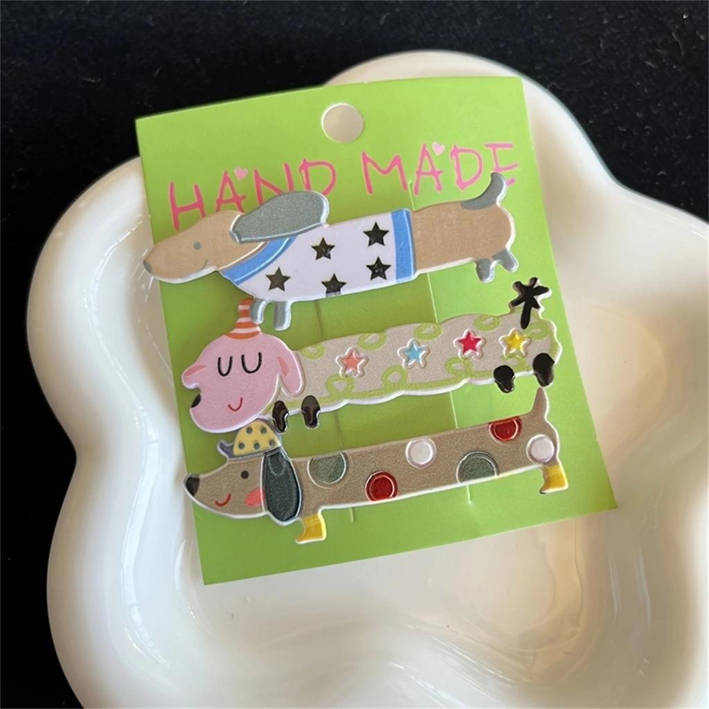 3pcs/set Puppy Cat Barrettes Acrylic Cute Animals Geometric Hair Clips Hairpin Side Pins Women Hair Accessories