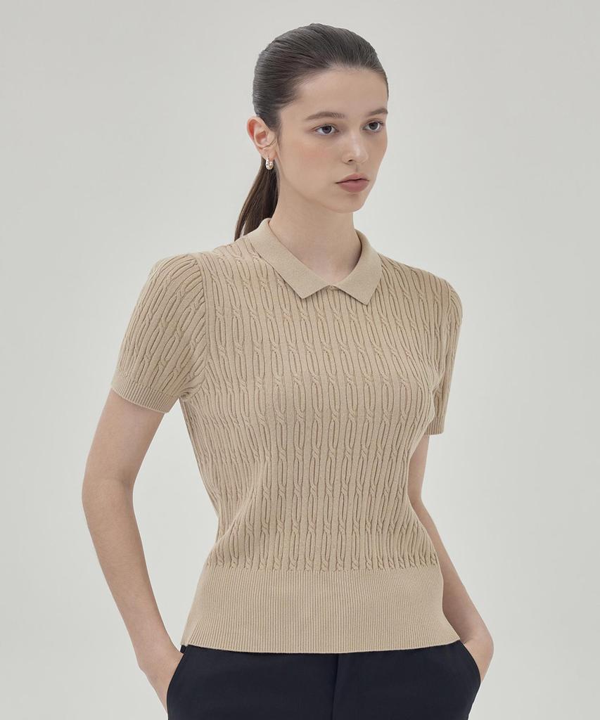 THEKNITCOMPANY Orea Cable Polo Shirt - Agate Beige