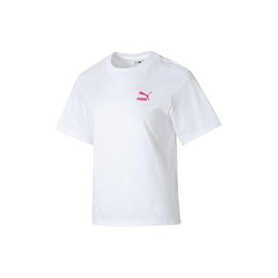 Puma Логотип с круглым вырезом, дышащая повседневная футболка с коротким рукавом и заниженной линией плеч, женские топы, белый цвет 682345-02