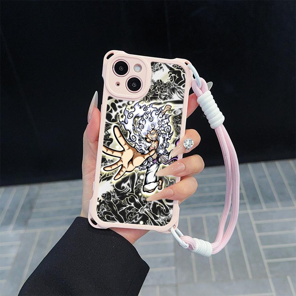Мягкие чехлы для телефонов Ae92 One Piece Luffy Gear 5 для iPhone 16 15 14 13 12 11 Pro Max 7 8 Plus XR XS с ремешком на запястье, защитным шнурком для углов, задняя крышка