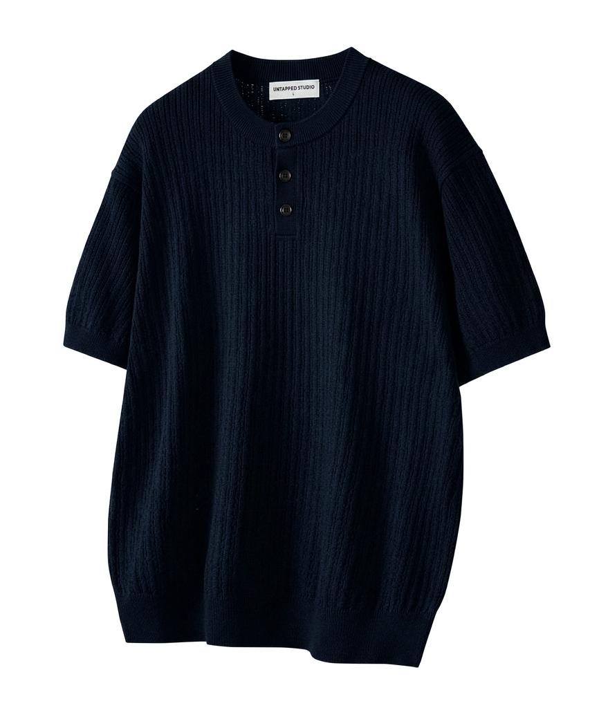 UNTAPPED STUDIO Washable Cool Cotton Henley Neck Round Short Sleeve Knit 5 Colors (Type B)