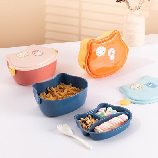 Bento Box Double Layer Compartment Good Sealing Microwavable Children Snack Fruit Lunch Box Cartoon Bento