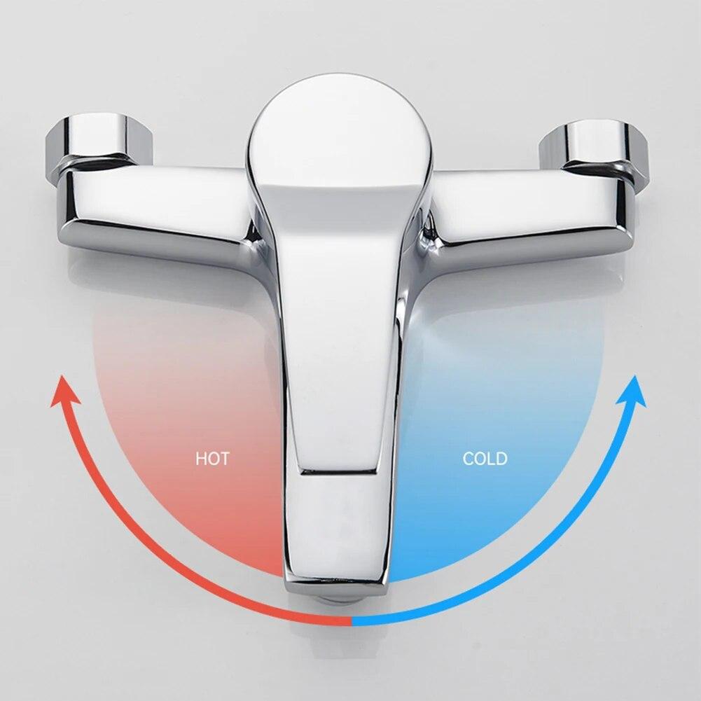 Zinc Alloy Basin Faucets Chrome Wall Mounted Hot Cold Water Dual Spout Mixer Tap For Bathroom Splitter Bath Shower Basin