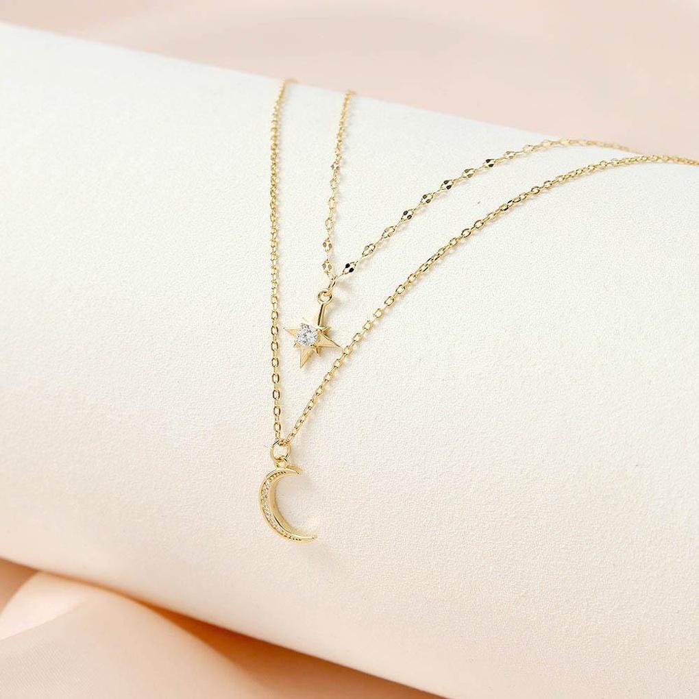 925 Silver Gold Plated Star Moon Layered Necklace