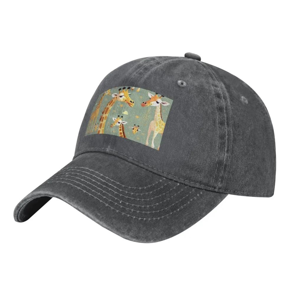 Cute Wild Cartoon Giraffes Print Washed Cowboy Baseball Cap for Adults Adjustable Baseball Caps Outdoor Sports