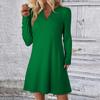 Женское однотонное платье свободного кроя с V-образным вырезом, повседневное, модное, длинное платье с длинными рукавами