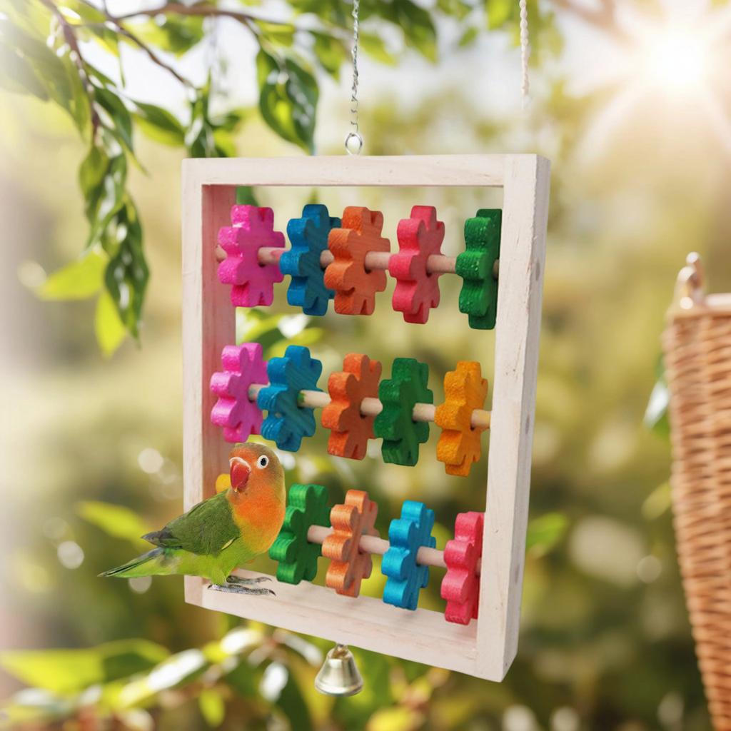 Natural Wood Parrot Chewing Puzzle Toy Hanging Swing Climbing Perch Block For Small Medium Birds Playtime Activity