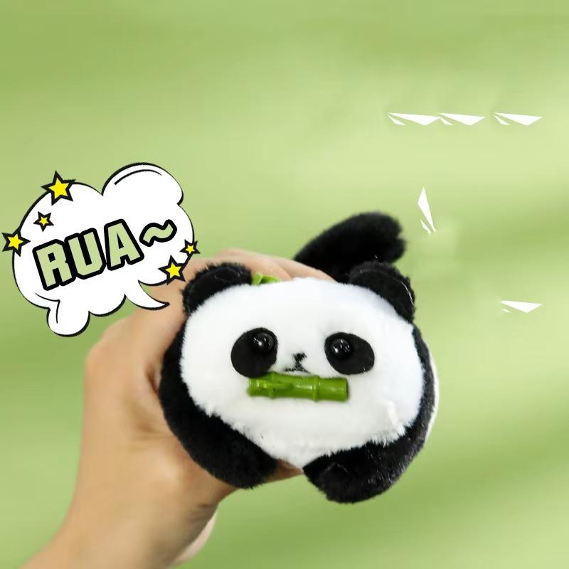Windup Toy 1PCS Wagging Tail Panda Doll, Pull The String Will Move The Plush Doll Creative Key Pendant Children's Toy