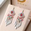 Classical Royal Style Texture Leaf Tassel Earrings Fashion Ethnic Enamel Rhinestone Elegant Earrings for Women Unique Jewelry