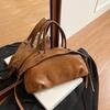 Autumn Winter Ladies' Handbag Large Capacity Bowling Bag Casual Shoulder Bag Vintage Style Brown Leather Handbag