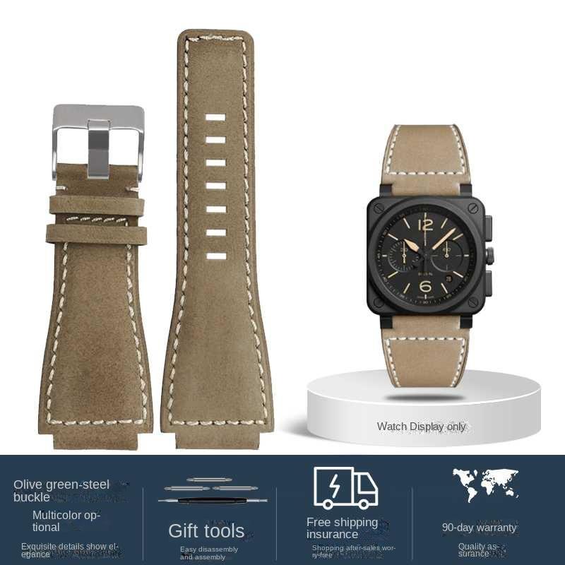 Для Bell Ross B&R BR-01 BR-03 Мужской ремешок для часов из натуральной кожи коровья кожа 35-24 мм выпуклый водонепроницаемый ремешок из силиконовой резины Инструмент