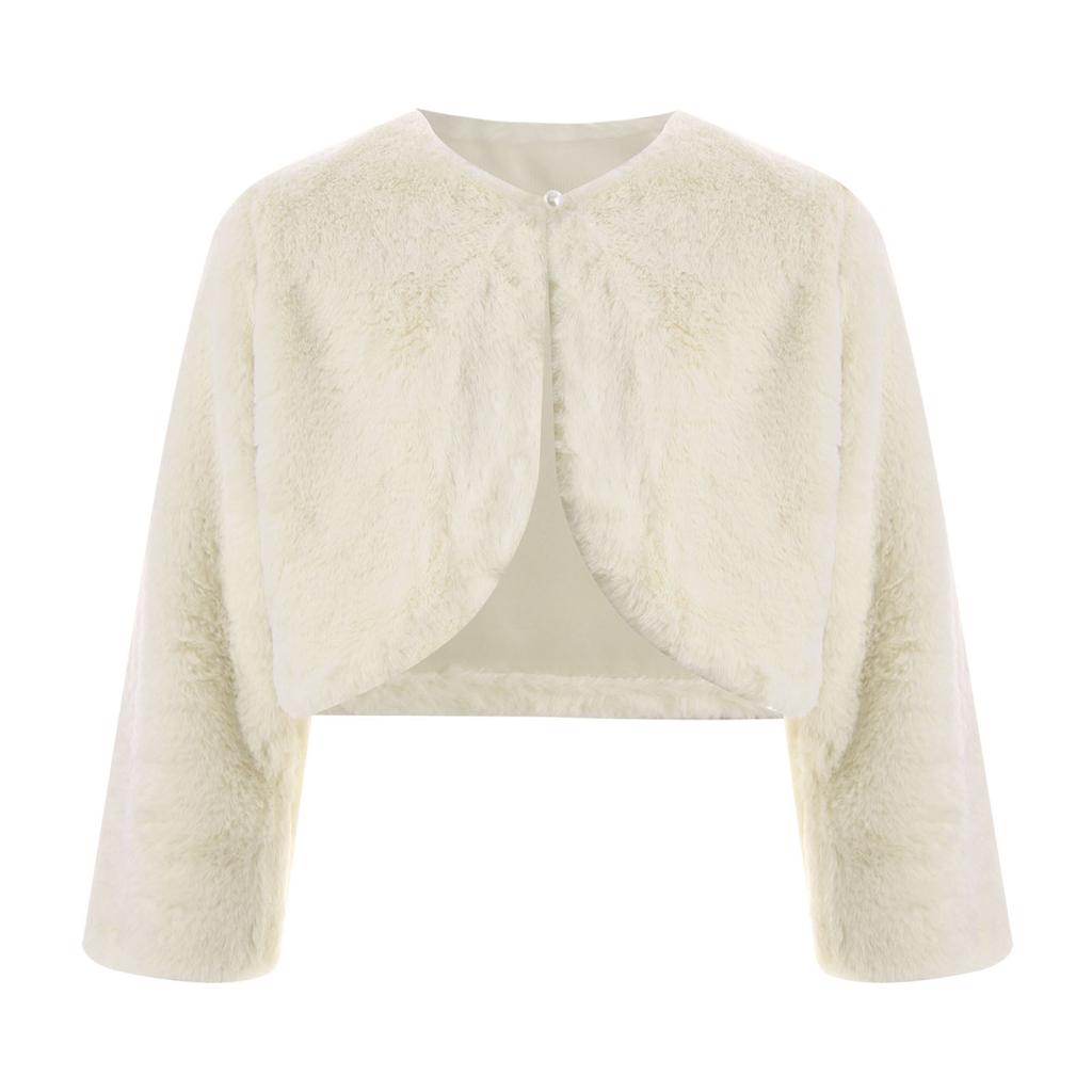 Детская куртка-болеро из искусственного меха для девочек, с длинными рукавами, открытая спереди, укороченная накидка, пальто, верхняя одежда