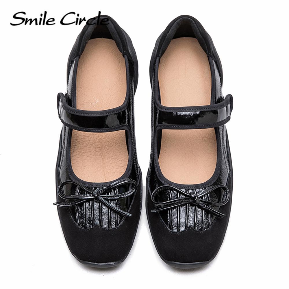 Женские туфли Мэри Джейн из натуральной кожи с круглым носком и пряжкой на толстой подошве, модные повседневные балетки