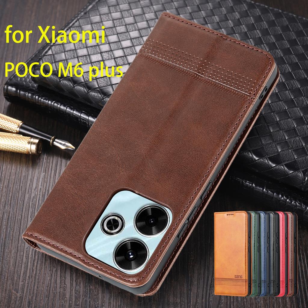 Роскошный магнитный адсорбционный кожаный чехол для Xiaomi POCOPHONE POCO M6 plus 5G Flip Cover Защитный чехол Capa Fundas Coque