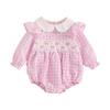 Baby Girl Bow Embroidery Romper Doll Collar Ruffle Long Sleeve Bodysuit Spring Fall Clothes