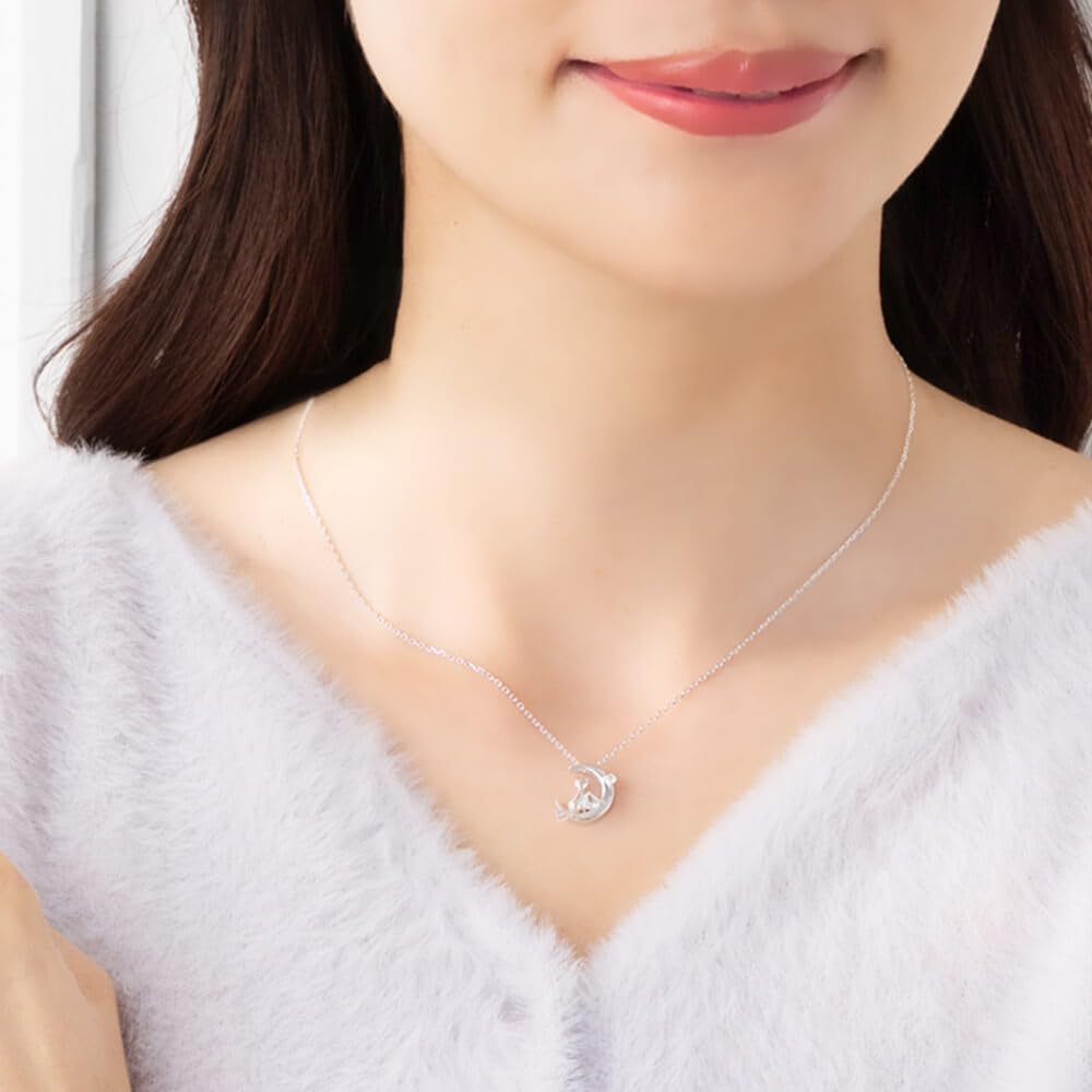 Ожерелье Полумесяц Кошка Серебро Выбираемый Камень Рождения Апрель Бриллиант Мирай [Mirai Angel] Женский 1165WEB_D