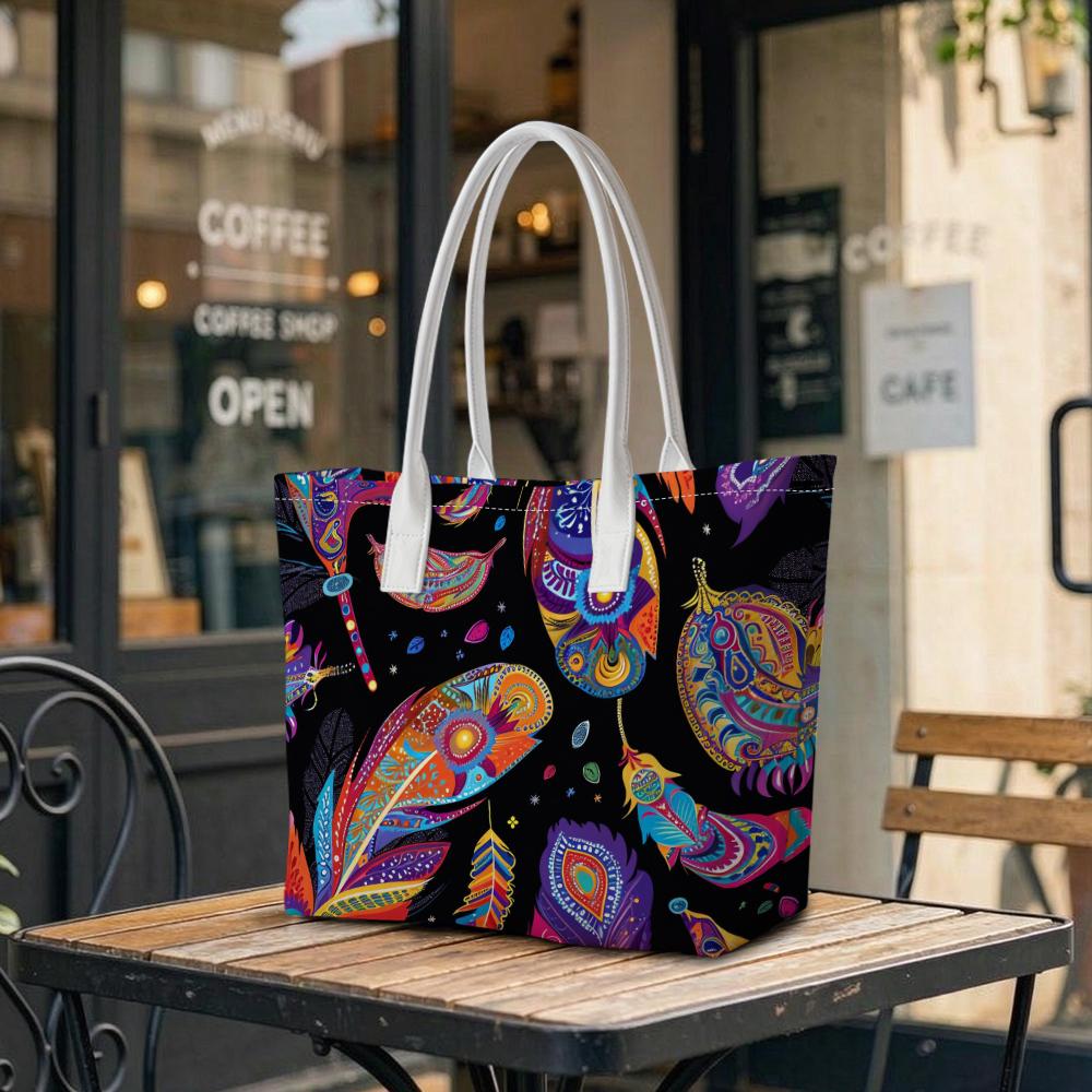 Bohemian Ethnic Pattern Tote Bag Stylish Lightweight Daily Shoulder Bag Casual Vintage Portable Shopping Bag