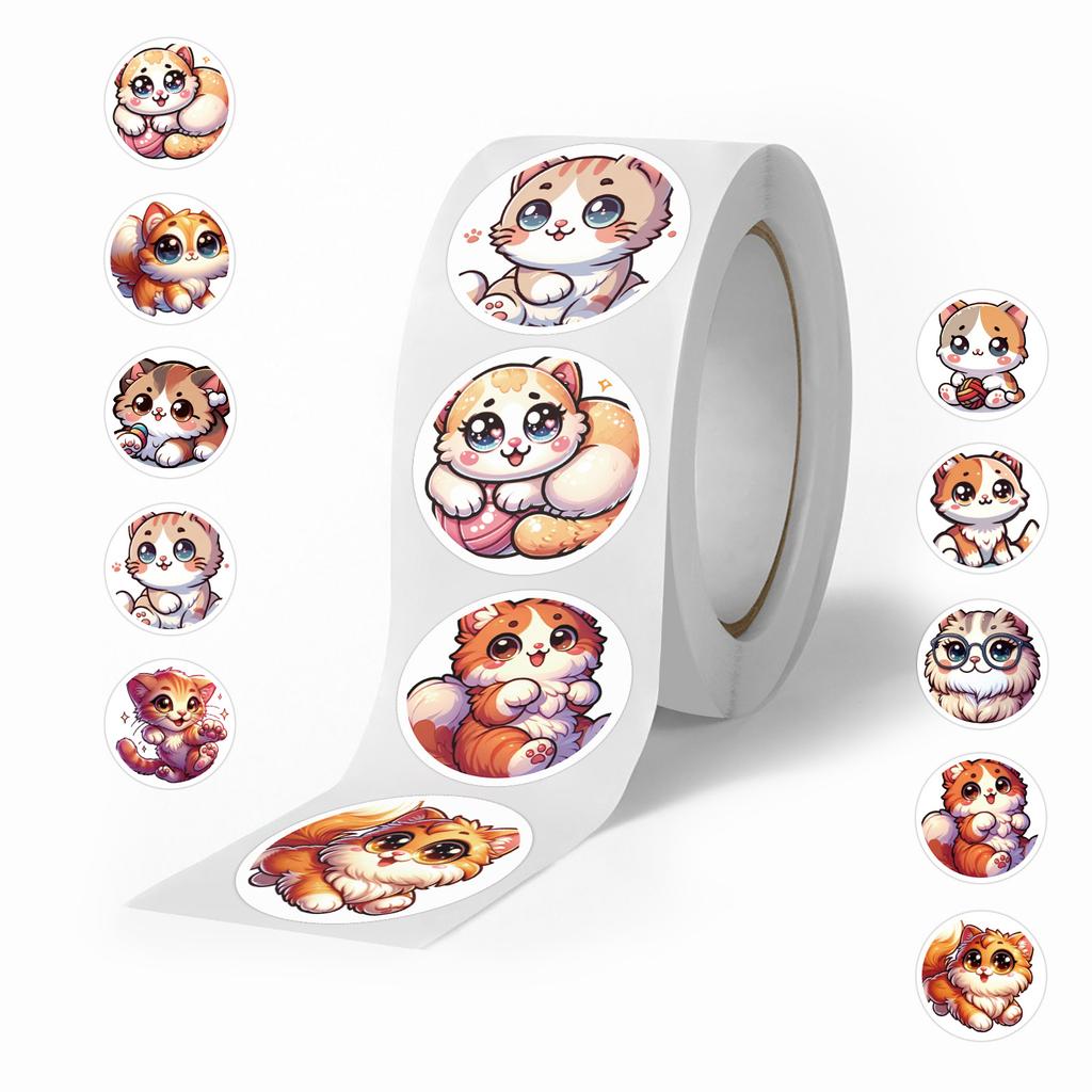 500 наклеек/рулон Наклейки с котами и животными Милые детские наклейки для DIY чемодана, самоката, стакана для воды, рулонные наклейки
