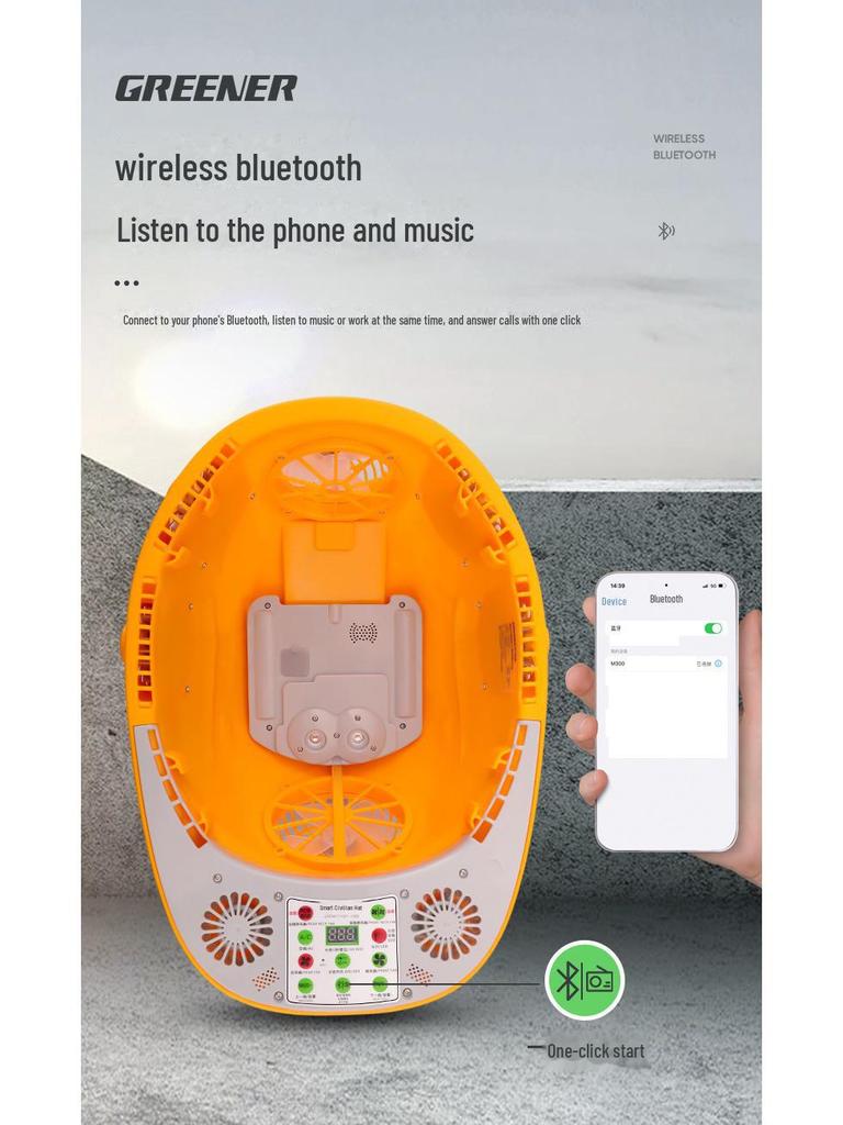 Green Forest Solar-Powered Safety Helmet: Dual Fans, Bluetooth, Light, Sunshade for Construction