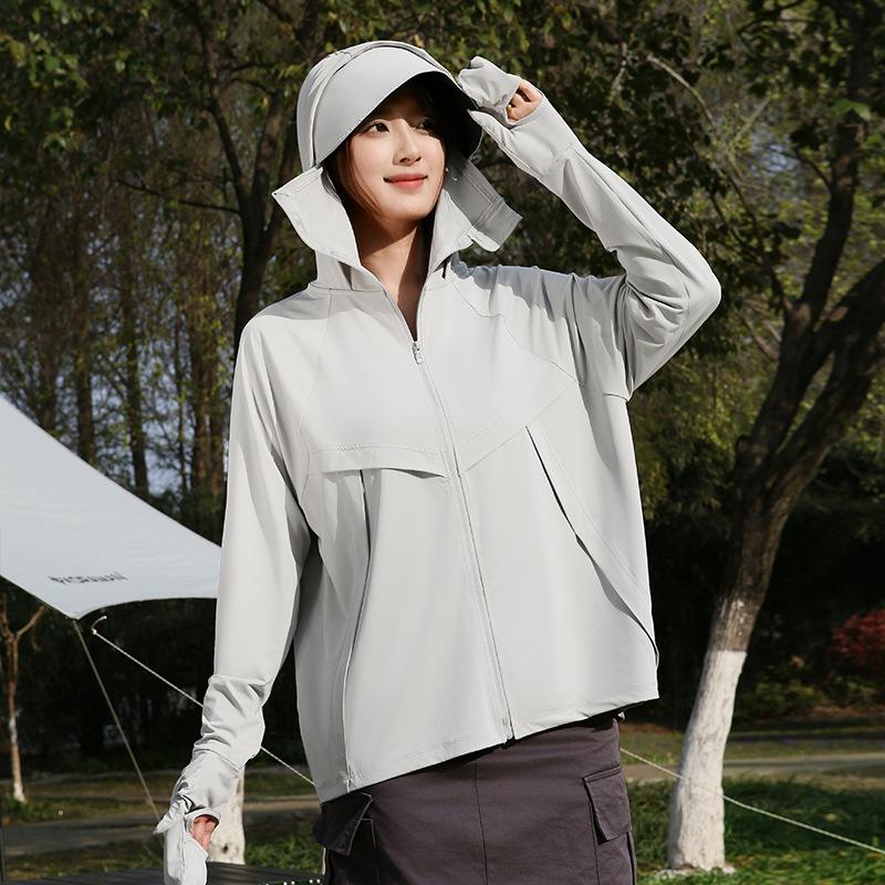 Fingertip vinyl brim sunscreen clothing for women's summer UV protection, cold silk, cool feeling, light and breathable, loose sunscreen clothing