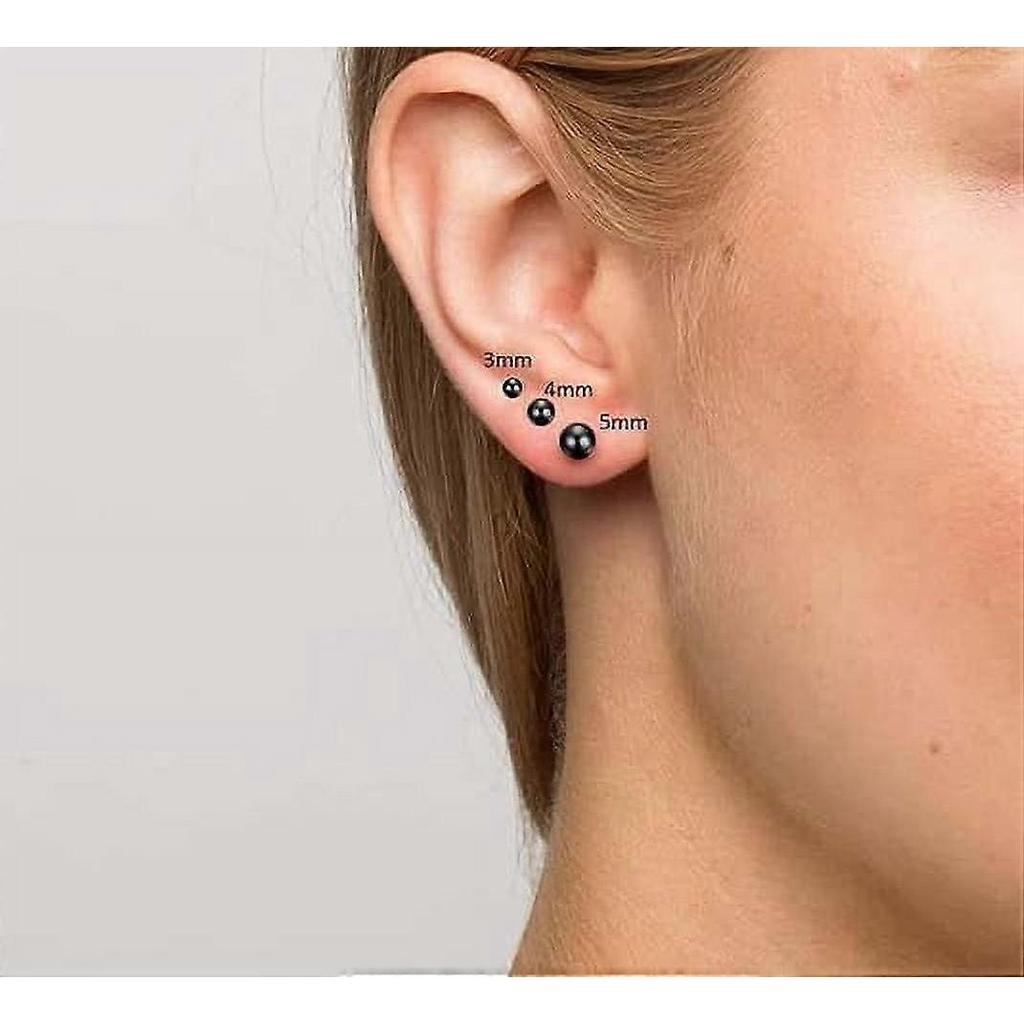5 Pairs 316L Stainless Steel Round Ball Studs Earrings 3mm-7mm Ball Earrings Studs Set for Women Men, Black
