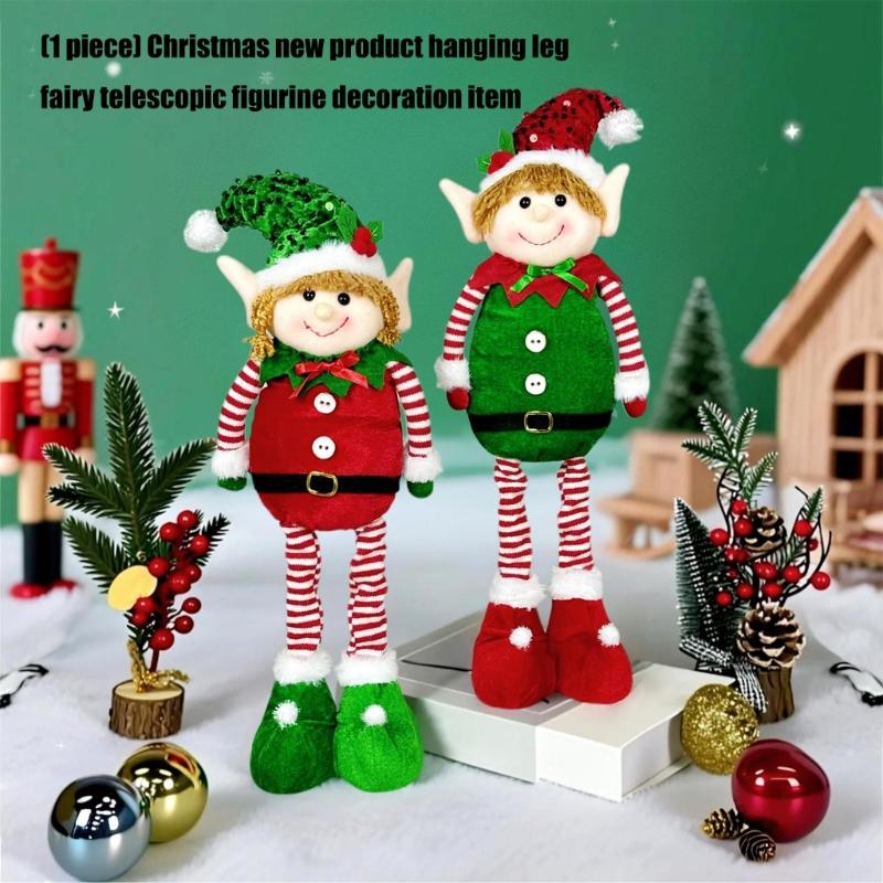 Stretchable Plush Doll Ornament Adjustable Height Telescoping Plush Figure Christmas Decoration for Living Room Bedroom