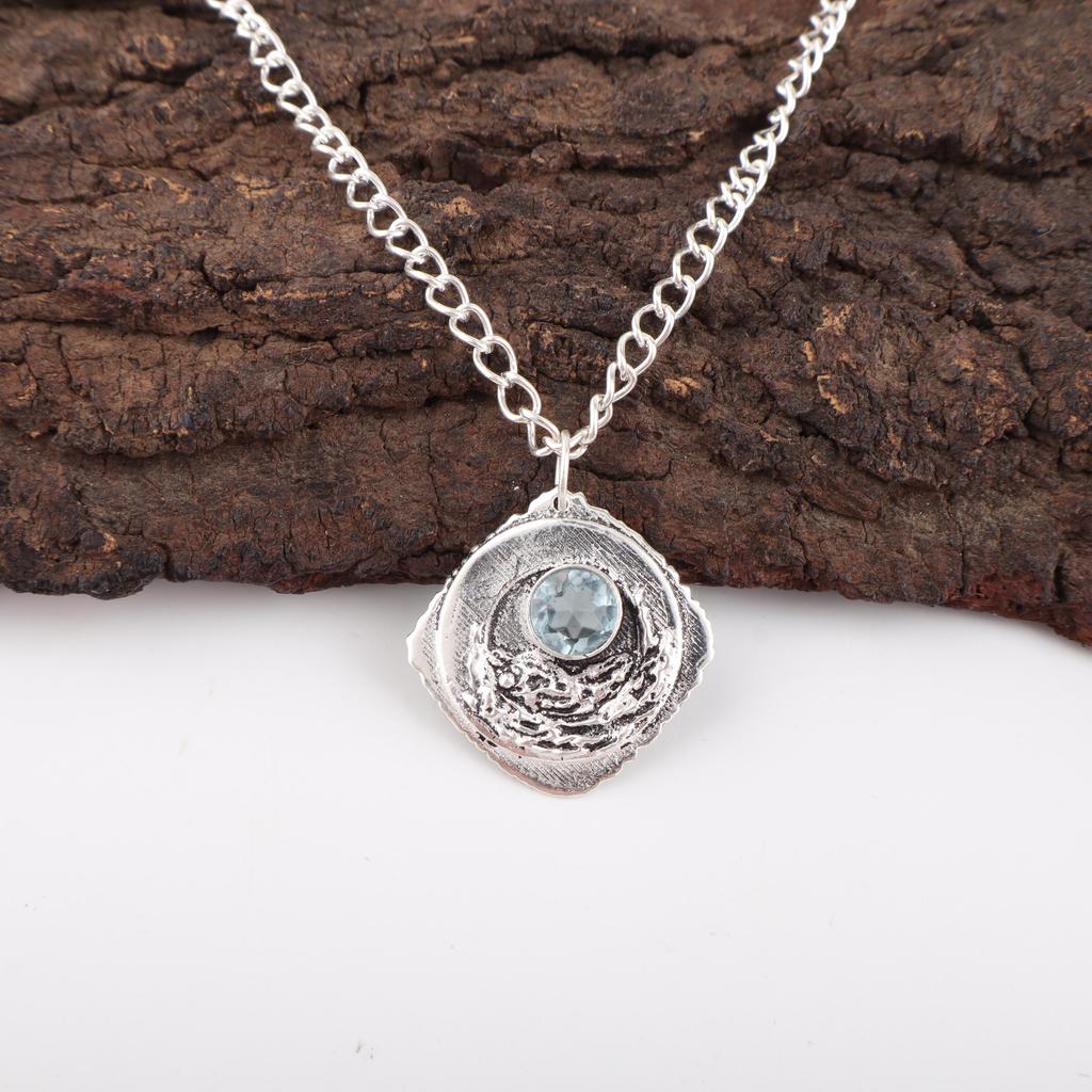 Sky Blue Topaz Gemstone Pendant, Handmade Gorgeous Jewelry, 925 Solid Sterling Silver Jewelry, Everyday Pendant For Wedding Gift