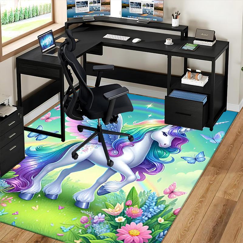 1pc Rainbow Unicorn Office Chair Mat - Anime Cartoon Design, Non-Slip Carpet for Home and Office Decor, Suitable for All Seasons.H016