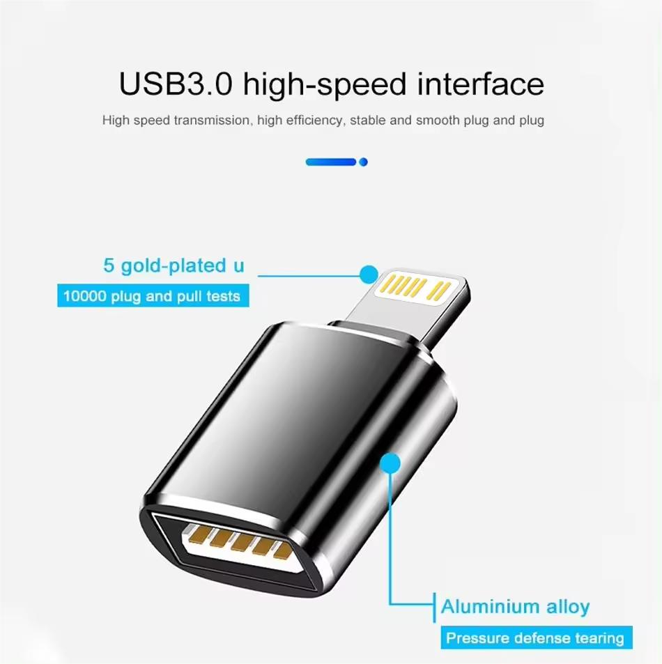 Usb Adapter For Otg 30 Iphone 14 13 12 Pro Xs Max Xr X 8 Plus 7 6s Ipad Lightning Male To Usb30 Adapter For Ios13 Above