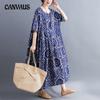 Летнее женское платье Литературные большие размеры Свободные хлопковые льняные женские длинные платья с короткими рукавами и принтом