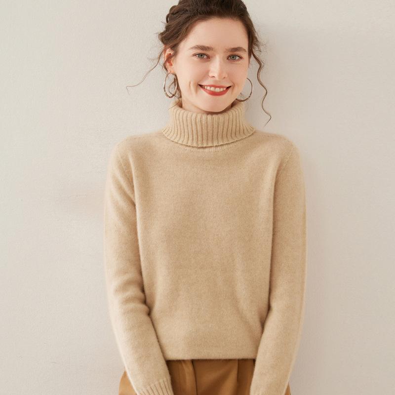 Thickened Turtleneck Cashmere Sweater for Women In Autumn and Winter Saddle Shoulder Sweater Solid Color Warm Bottomed Wool Sweater