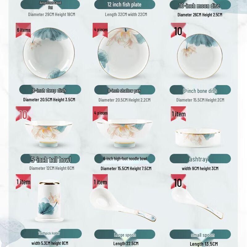 Набор столовой посуды из подглазурного фарфора Цзяканмин Цзиндэчжэнь