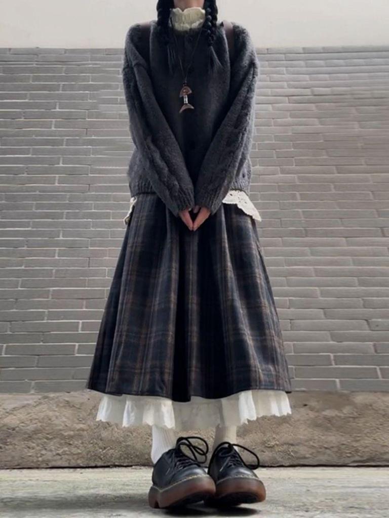 Женское трикотажное платье в стиле преппи в корейском стиле: Осенне-зимний маленький костюм-двойка