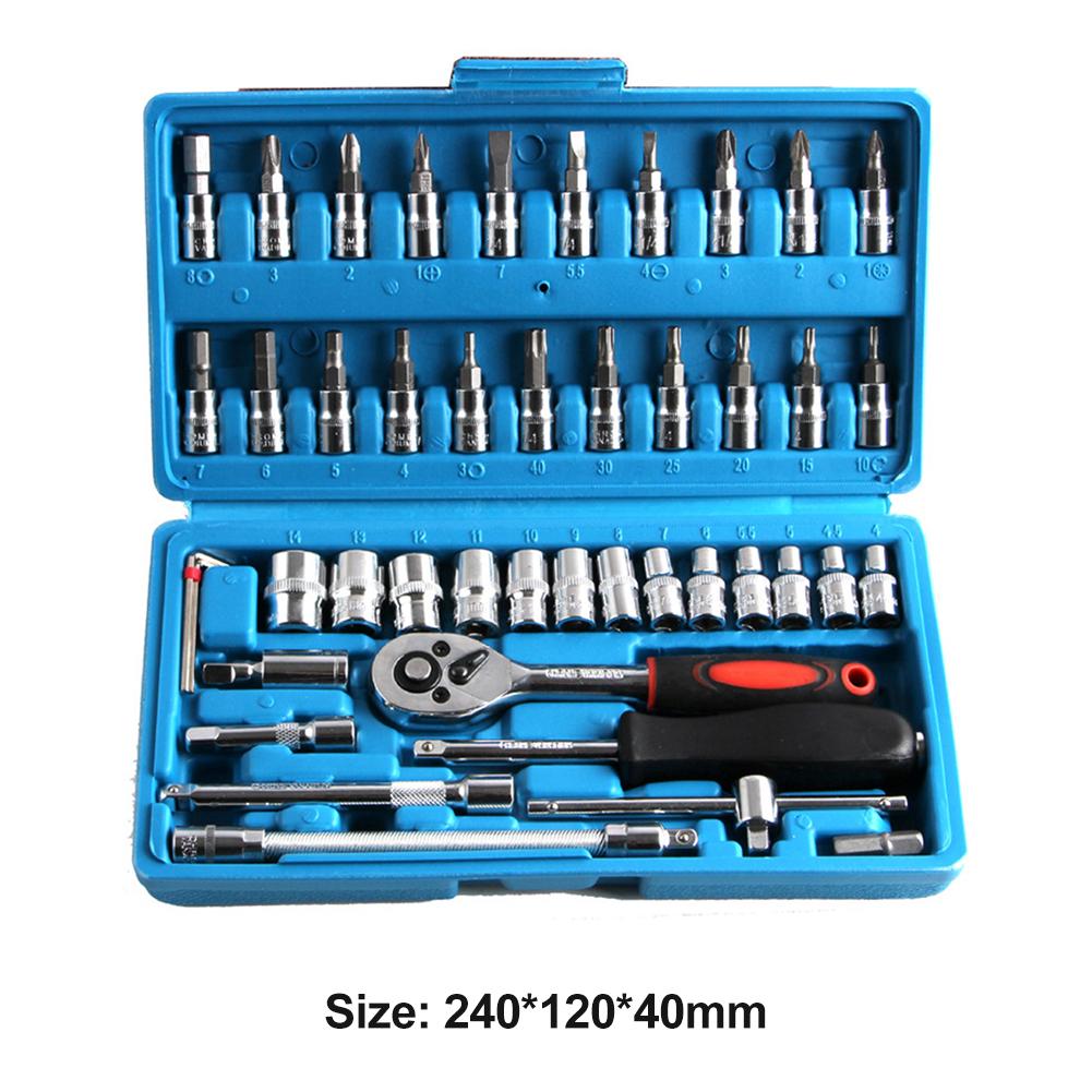 46pcs 1/4 Inch Drive Socket Set Ratchet Wrench Set With Bit Socket Wrench Mechanic Tool Kit for Car Motorcycle Bike Repair Tools