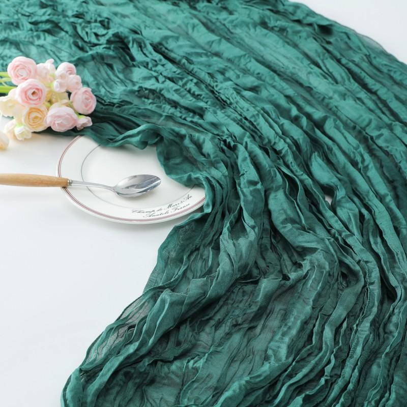 Linen-Style Crinkled Table Runner Dining Decor European Vintage Design Solid Color 90x180cm/90x300cm