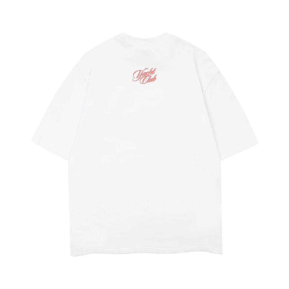 Summer Pure Cotton Canvas Boat Landscape Print Round Neck Short Sleeved Loose High Street T-shirt for Both Men and Women