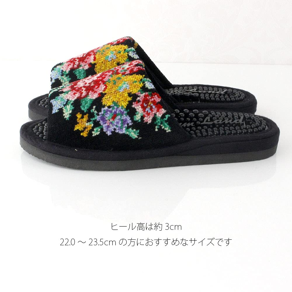 Здоровые шенилловые сандалии с цветочным узором, сделано в Японии, (черный)