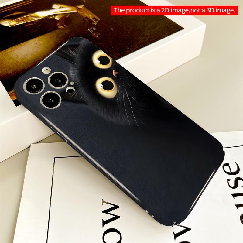 2DFlat Black Cat with Golden Eyes Peeking All inclusive film hard iPhone case, compatible with iPhone 18 Pro Max 17 16 15 14 13 12 11