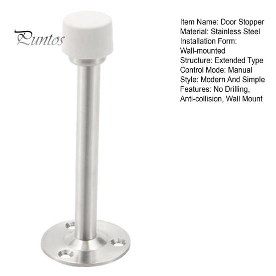 Stainless Steel Door Stopper Wall Protector Adhesive No Drilling Anti-collision Wall Mount Glass Wooden Door Spring Loaded Rubber Bumper Doorstop