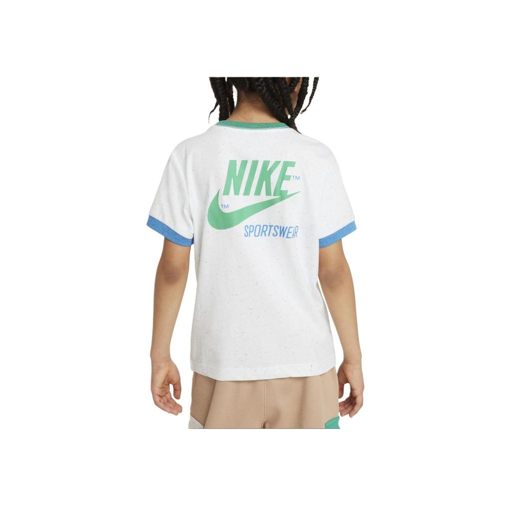Nike Спортивная футболка с буквенным логотипом, круглым вырезом, повседневная, с коротким рукавом, для детей, белая HF2119-100